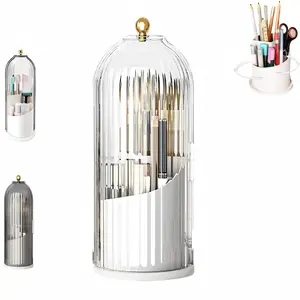 Dustproof Toothbrush Holder with Cover, Storage Basket Organizers with Transparent Door Lid, Rotating Clearance Makeup for Vanity Bathroom, Desktop Countertop Storage, Make up Container Spinning Brush Holder Boxes, Valentine's Day Gifts, St.Patrick's Day