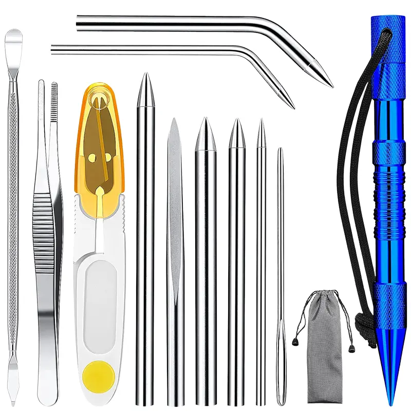 12Pcs Stainless Steel Paracord Fid DIY Kit - Marlinspike, Lacing Needles & Smoothing Tool Included - Heavy-Duty Knotting Tools for Macramé, Leather Crafting - For Skill Levels of Knot Tiers
