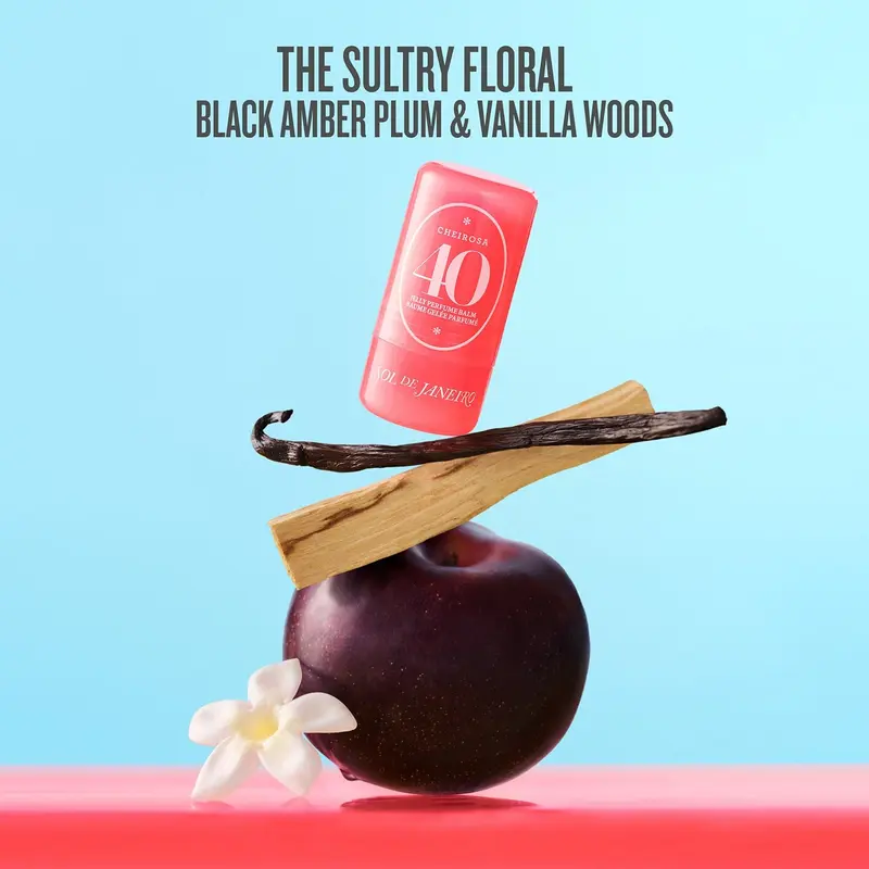 Sol de Janeiro Cheirosa 40 Jelly Perfume Balm - Alcohol-Free Unisex Floral Perfume Stick, Highly Concentrated Amber Woody Fragrance of Black Amber Plum & Jasmine, Compact Stackable Mini Purse Stuffers for Discreet Touch-Ups, Mini Toiletries for Purse