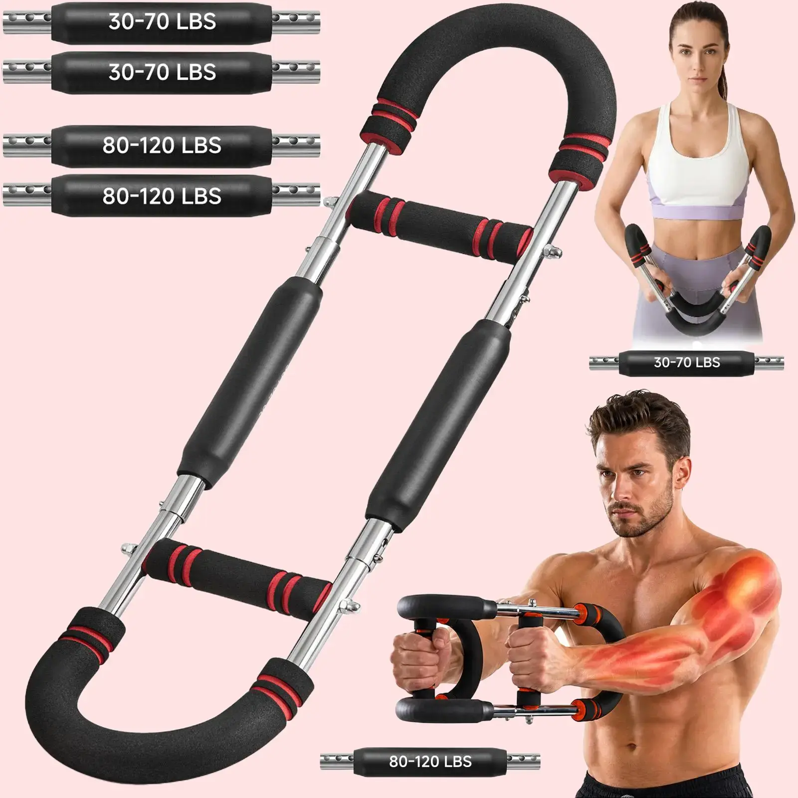 Adjustable Power Twister Arm Trainer, 10-Level Resistance (30-120 lbs) Steel Chest Exerciser for Upper Body Training, Portable Home Gym Workout Fitness Equipment for Men & Women, Powertwist Arm Trainer, Exercise Equipment, Home Gym Equipment