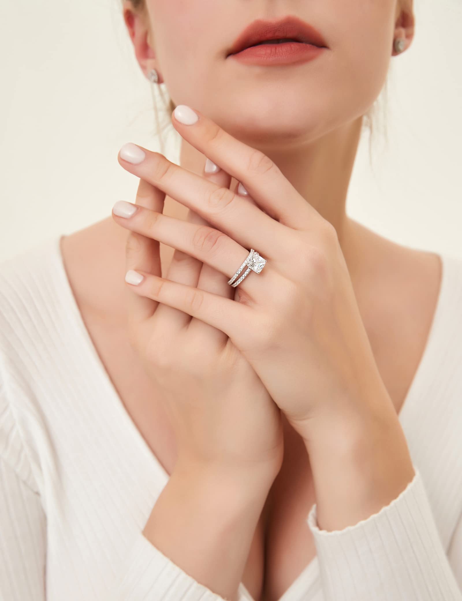 EAMTI 2CT 925 Sterling Silver Engagement Rings Cubic Zirconia Princess Cut wedding bands for Women