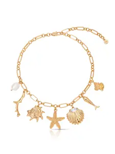 Ettika Oceanic Dreams Charm Necklace 18k Gold Plated Zinc Brass Glass Cubic Zirconia Freshwater Pearl 18.25" Chain Clasp Exquisite Trendy Pendant Fashion Pendants