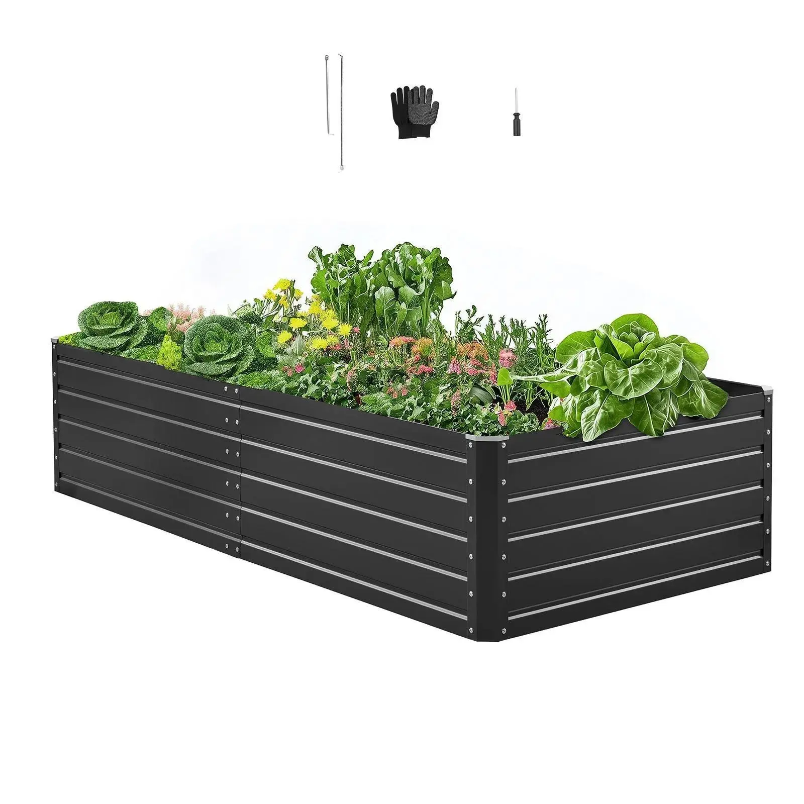 【SummerFinds】VEVOR Metal Raised Garden Bed, Outdoor Galvalume Planter Garden Box, Open Bottom Design, Large Planter Raised Bed for Growing Vegetables, Flowers, Herbs, and Succulents, Gray