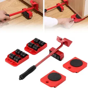 Heavy Duty Furniture Lifter with 4 Sliders for Easy Heavy Furniture Moving, Adjustable Height [Load Capacity: 600lbs Per Wheel] Red Organiser
