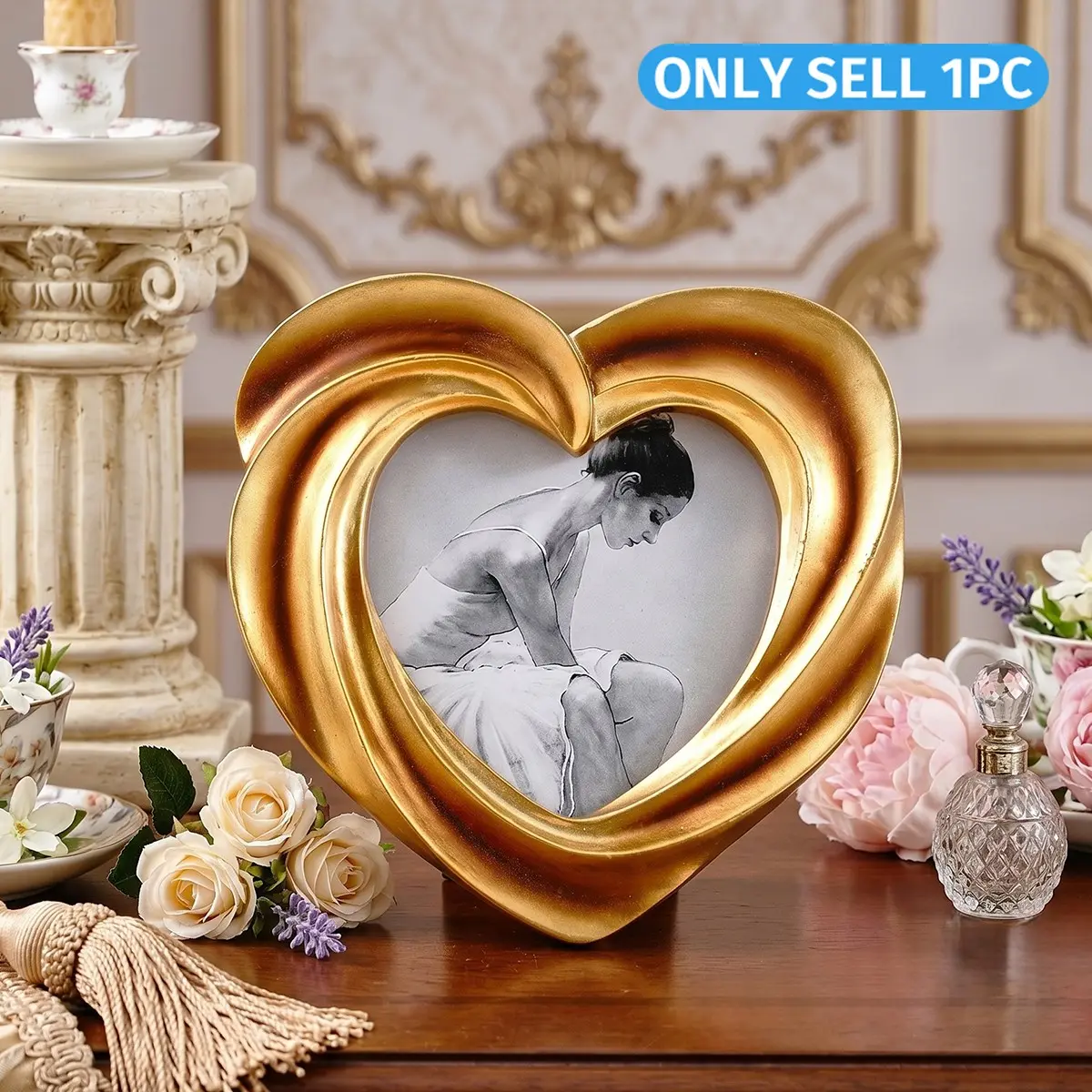 Luxurious Heart Frame, Resin Material Hand-Painted Vintage Style, Romantic Photo Display for Home Decor, Perfect Gift for Special Occasions