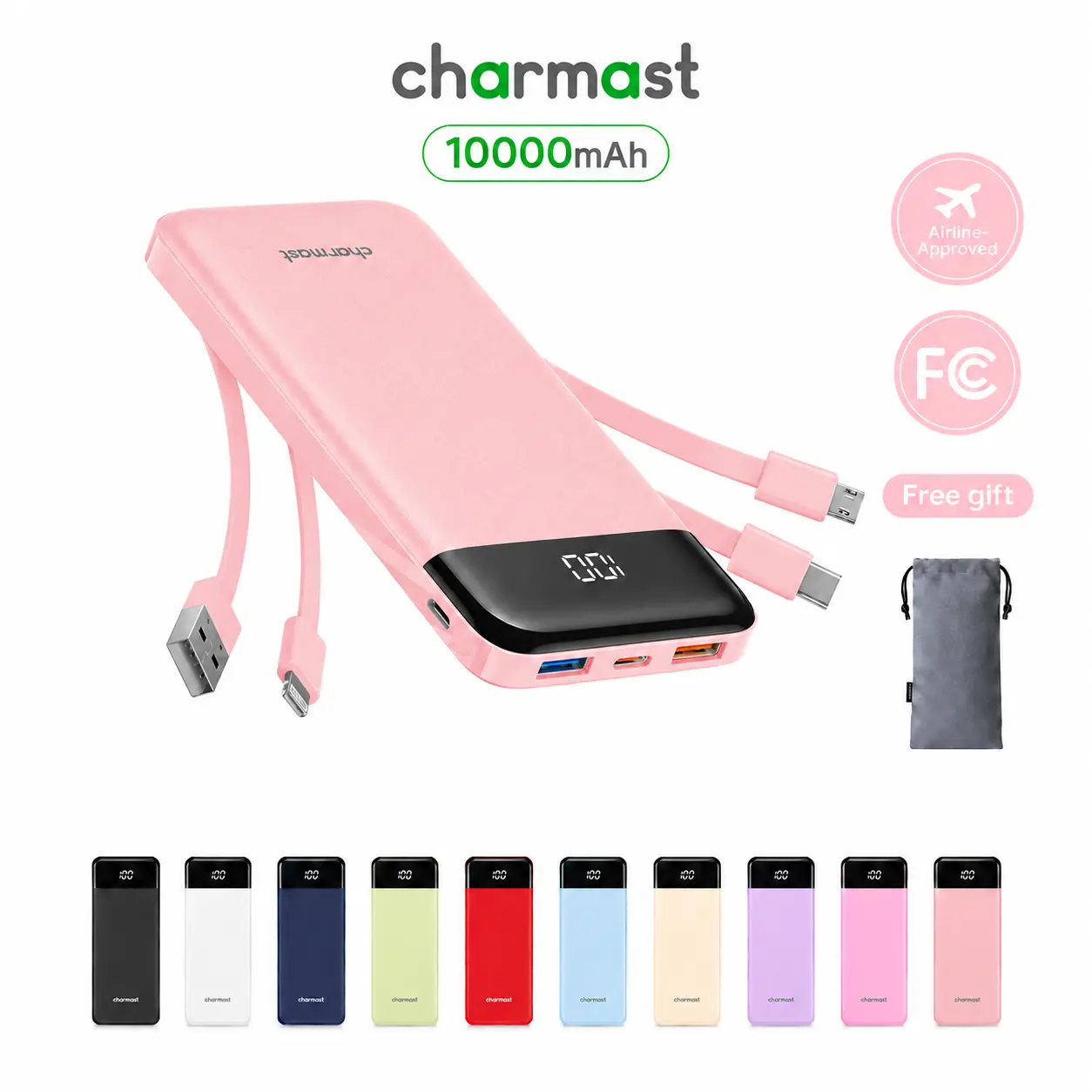 charmast Portable Charger with Reinforced Built-in 4 Cables,10000mAh Power Bank Travel Essentials 6 Outputs 3 Inputs 3A Fast Charging Compatible with iPhone iPad Samsung Google Pixel LG Moto  #TikTokShopSummerSale