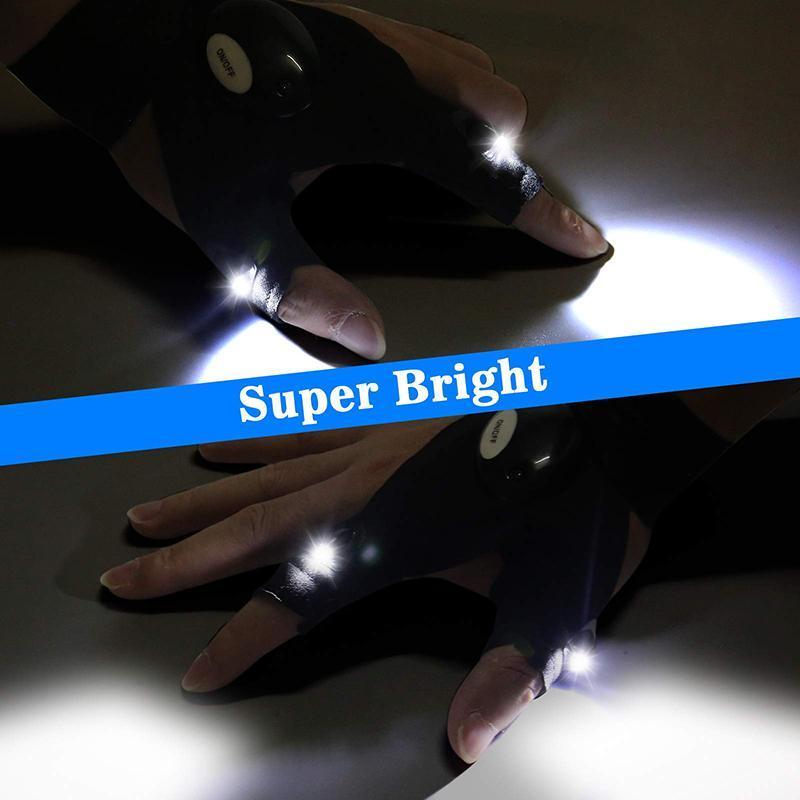 BougeRV LED Flashlight Gloves, 1 Pair Fishing Flashlight Gloves for Men, Gloves with Lights for Camping Fishing Repairing