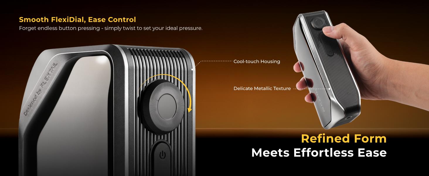 FLEXTAIL 150PSI Tire Inflator Portable Air Compressor, Knob Pressure Control, with 2.5D Curved Screen, Fast Air Compressor for Car, Bike & Inflatables — Rechargeable Air Pump with LED Display & Auto Stop