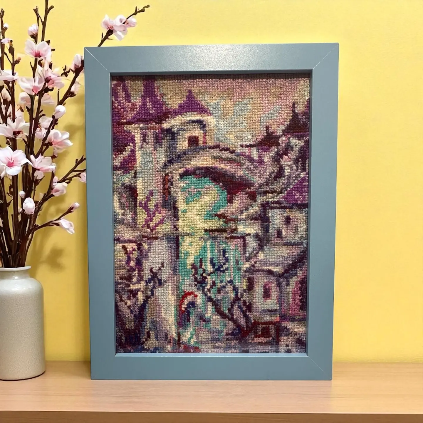 Embroidered Picture Magic Castle Acrylic Artwork in Frame Decorative Home Accent Magical Ornaments Decoration Photo