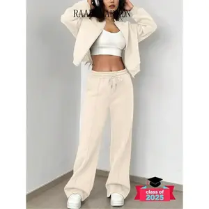 Two-pieceSetWomen'sSolidZipUpDropShoulderJacket&Pocket?Drawstring?WaistPants,Casual?Style?Fashion?Apparel?CozyBreathableTwoPieceOutfitsforDailyOutdoorWear,LadiesClothesforAllSeasons,Womenswear??gift?? Suits BasicGift