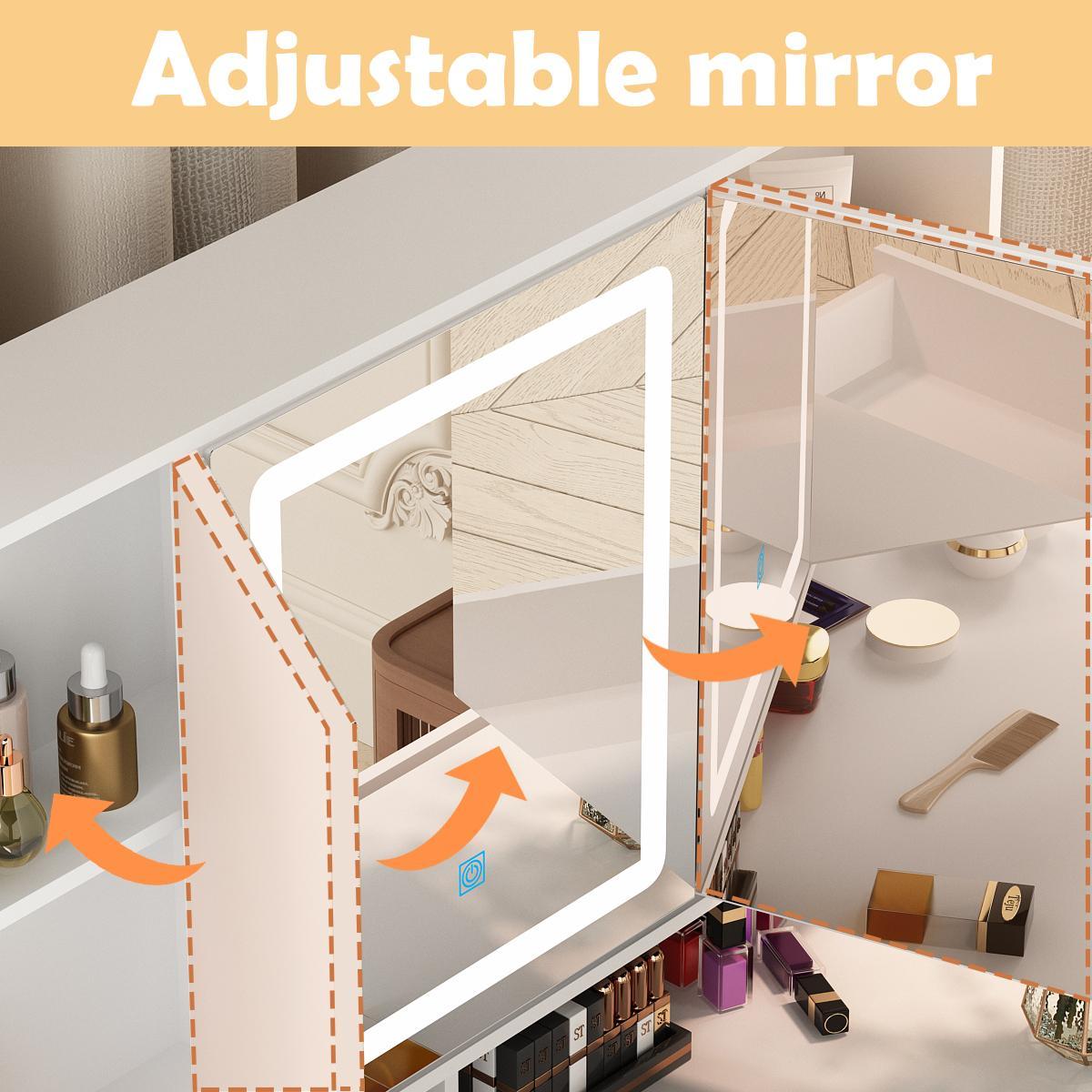 43.3"W Vanity Desk With 9 Drawers, Makeup Desk With 3-Mirror And Touch Screen Light, Dressing Makeup Table For Bedroom 43.3"W Vanity Desk With 9 Drawers, Makeup Desk With 3-Mirror And Touch Screen Light, Dressing Makeup Table For Bedroom