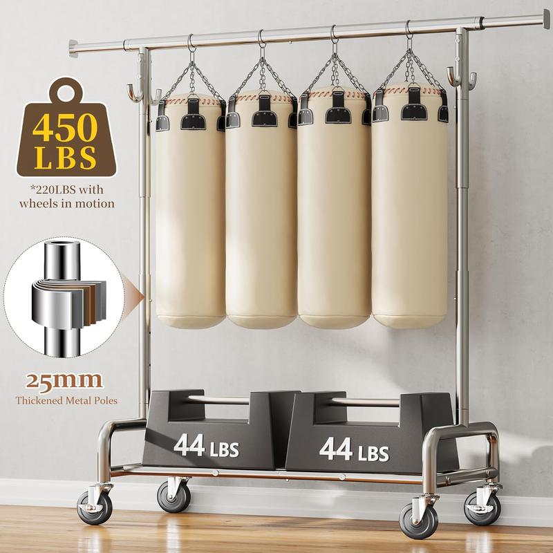 Raybee Heavy Duty Clothes Rack Load 450 LBS, Clothing Racks for Hanging Clothes Rolling Garment Rack with Wheels & Shelf, Portable & Adjustable Chrome [Black Friday]