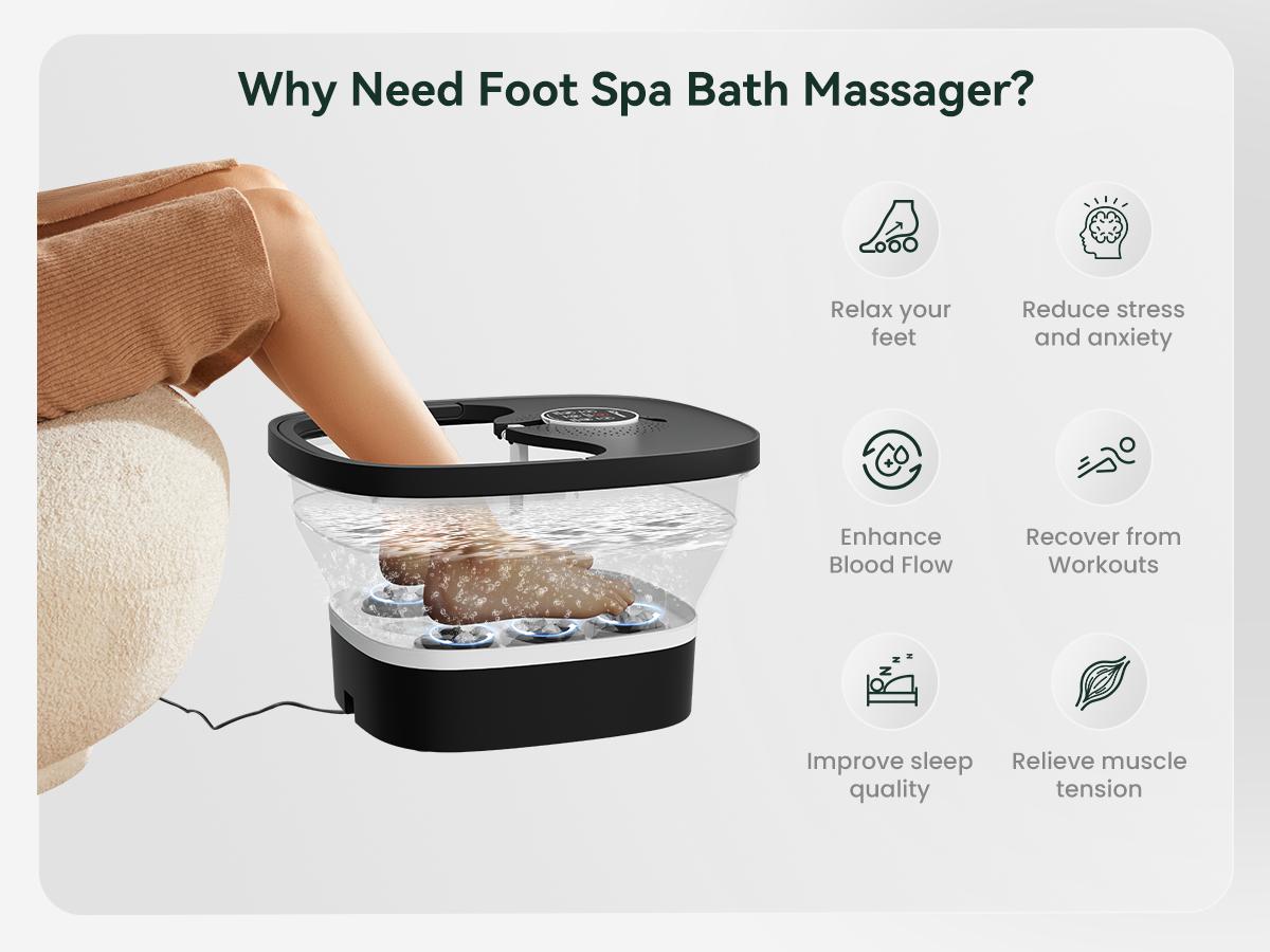 Snailax Foot Spa Bath Massager with Heat, Remote Control, Shiatsu Massage Rollers, Bubble, Temperature Control, Collapsible, Pedicure Foot Soaking Tub