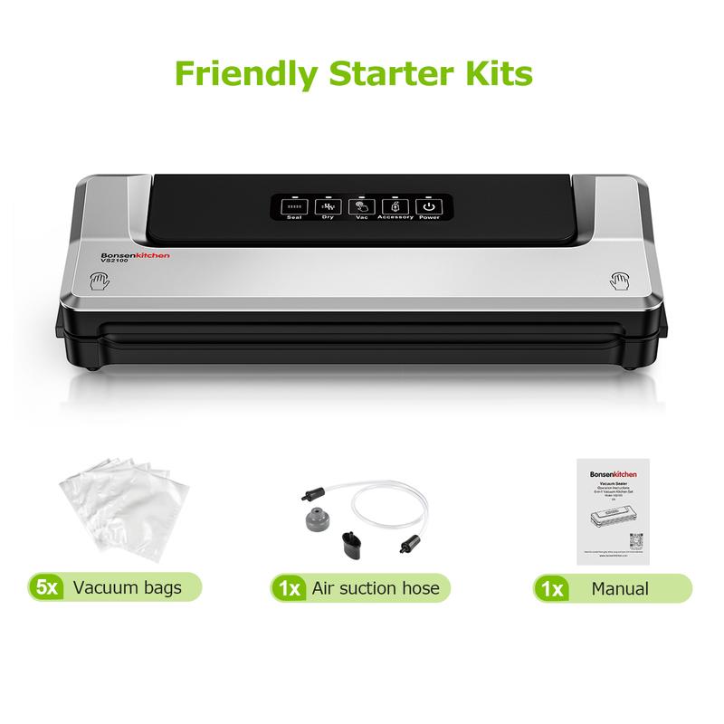 Bonsenkitchen Vacuum Sealer Machine with 40 Bags | Compact Food Sealer for Kitchen Storage & Meal Prep | Multiple Modes​​ | External Vacuum System, Silver​​