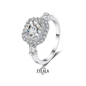 [374]2CT Synthetic Moissanite Ring Asscher Cutting Luxioury Design 925 Sterling Silver Promise Ring Engagement Wedding Gift