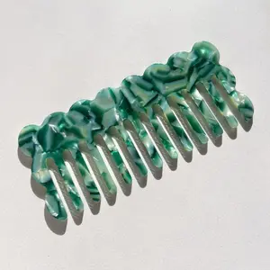 Wavy Acetate Hair Comb - Emerald Green