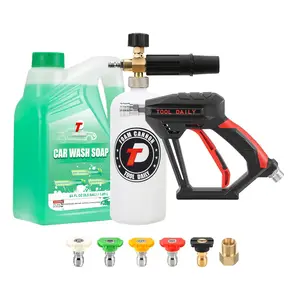 Tool Daily Short Pressure Washer Gun with Foam Cannon, Car Wash Soap 64 Oz, 5 Power Washer Nozzle Tips, 1/4 Inch Quick Connect