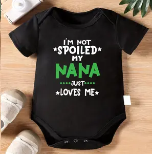 1pc Baby Crawling Suit - Black Onesie with "I'm Not Spoiled My Nana Just Loves Me" Print - Soft Cotton Outfit for Newborns & Toddlers 0-3 Years - Nana Love Gift - Machine Washable Infant Wear