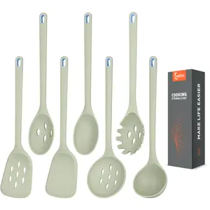 Large Silicone Utensils Set of 7 for Cooking,No Scratch for Nonstick Cookware,Pasta Server,Spaghetti Spoon,Slotted Spoon&Spatula,Solid Spoon&Spatula,Skimmer,Soup Ladle BPA Free Heat Resistant