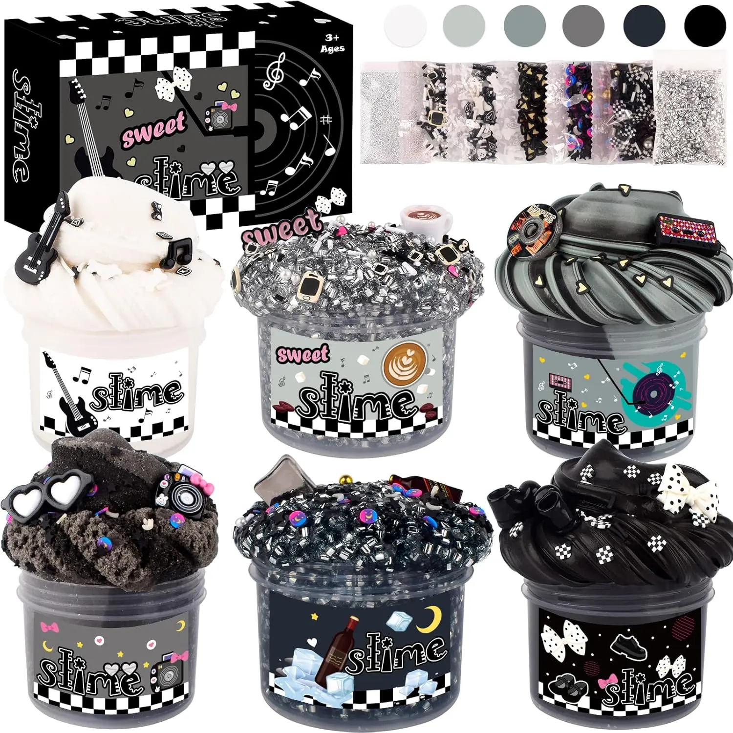 Halloween fall Gift 6 Pack Black Punk Slime Kit for Kids – Cloud, Butter & Clear Slime Set, DIY Sensory Toys, Party Favors, Goodie Bag Stuffers, Birthday, Easter, Halloween & Christmas Gifts for Girls & Boys Ages 8–12