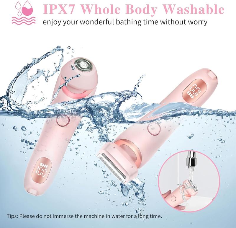 Women’s electric shaver, 2-in-1 women’s electric epilator, USB rechargeable portable hair clipper for legs, arms, and face, with detachable head, wet/dry dual use, pink