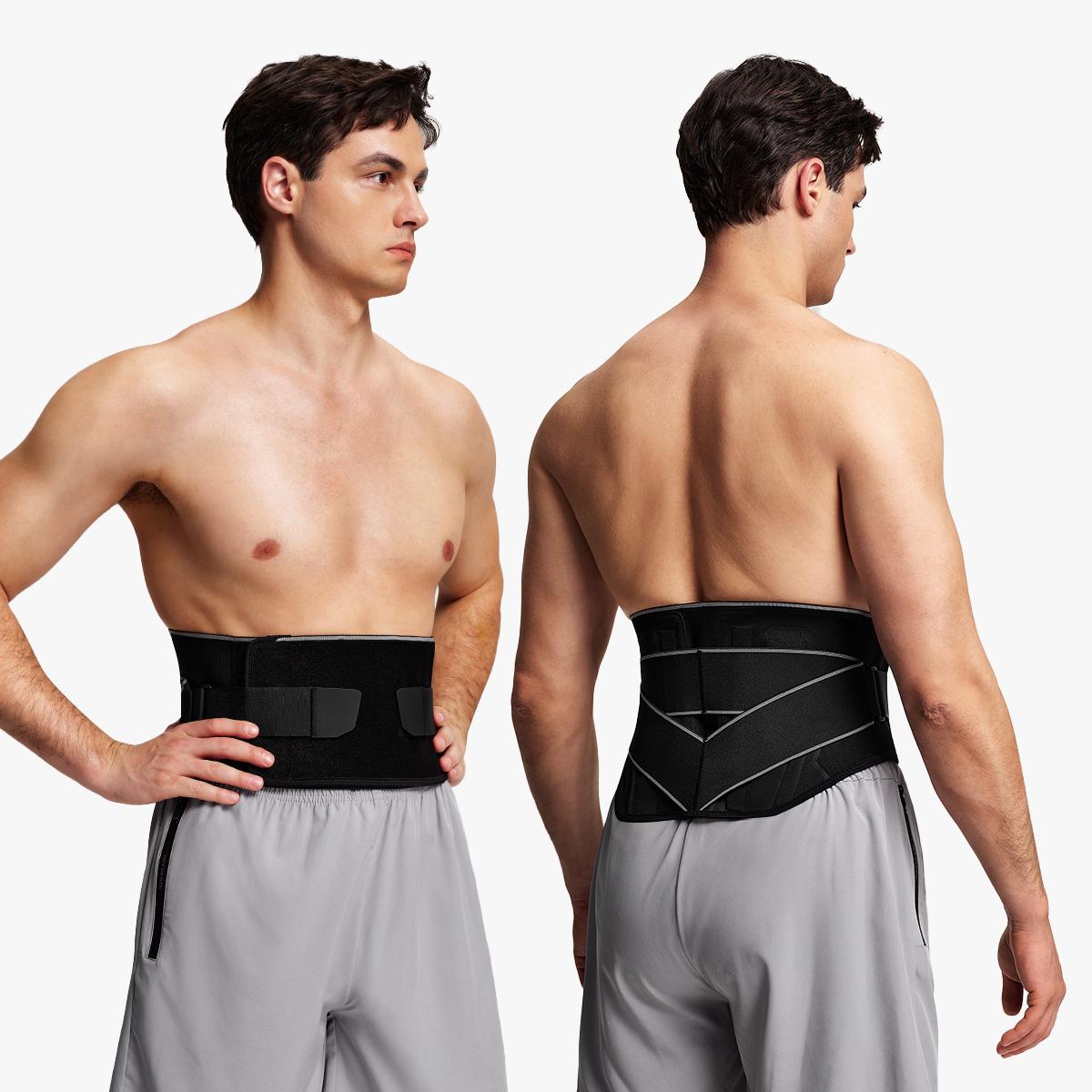 Nebility Men’s Adjustable Dual Velcro Lumbar Support Belt, V-Shaped Back Brace for Strong Support and Improve Posture, Breathable & Comfortable for Sports and Daily Use
