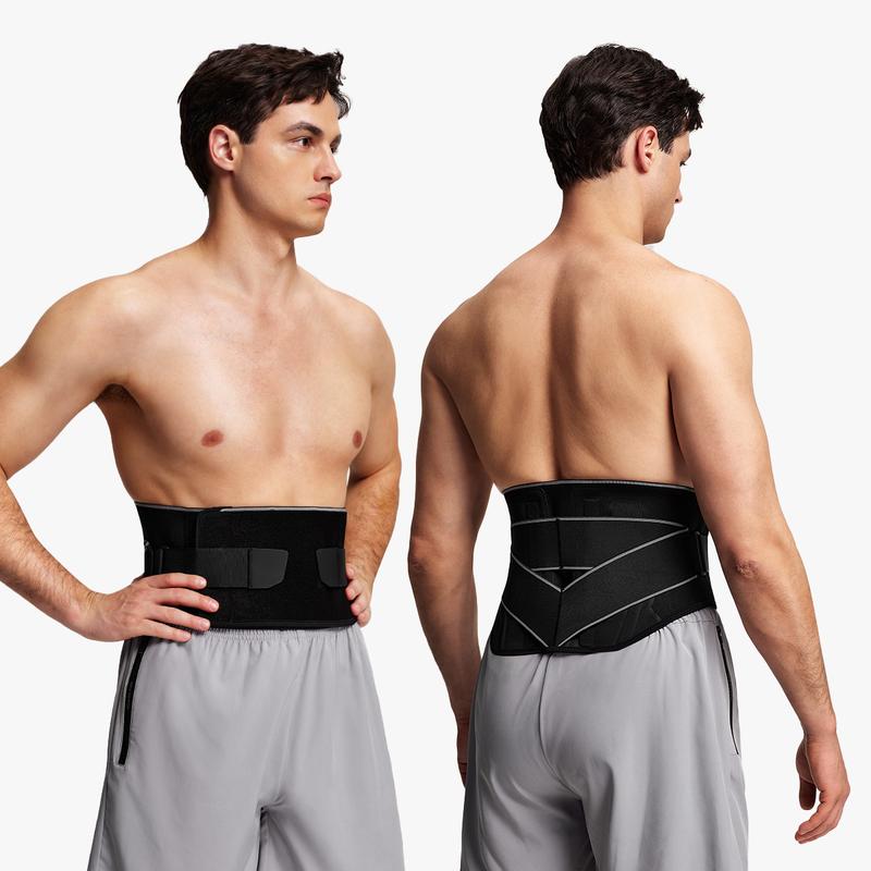 Nebility Men’s Adjustable Dual Velcro Lumbar Support Belt, V-Shaped Back Brace for Strong Support and Improve Posture, Breathable & Comfortable for Sports and Daily Use