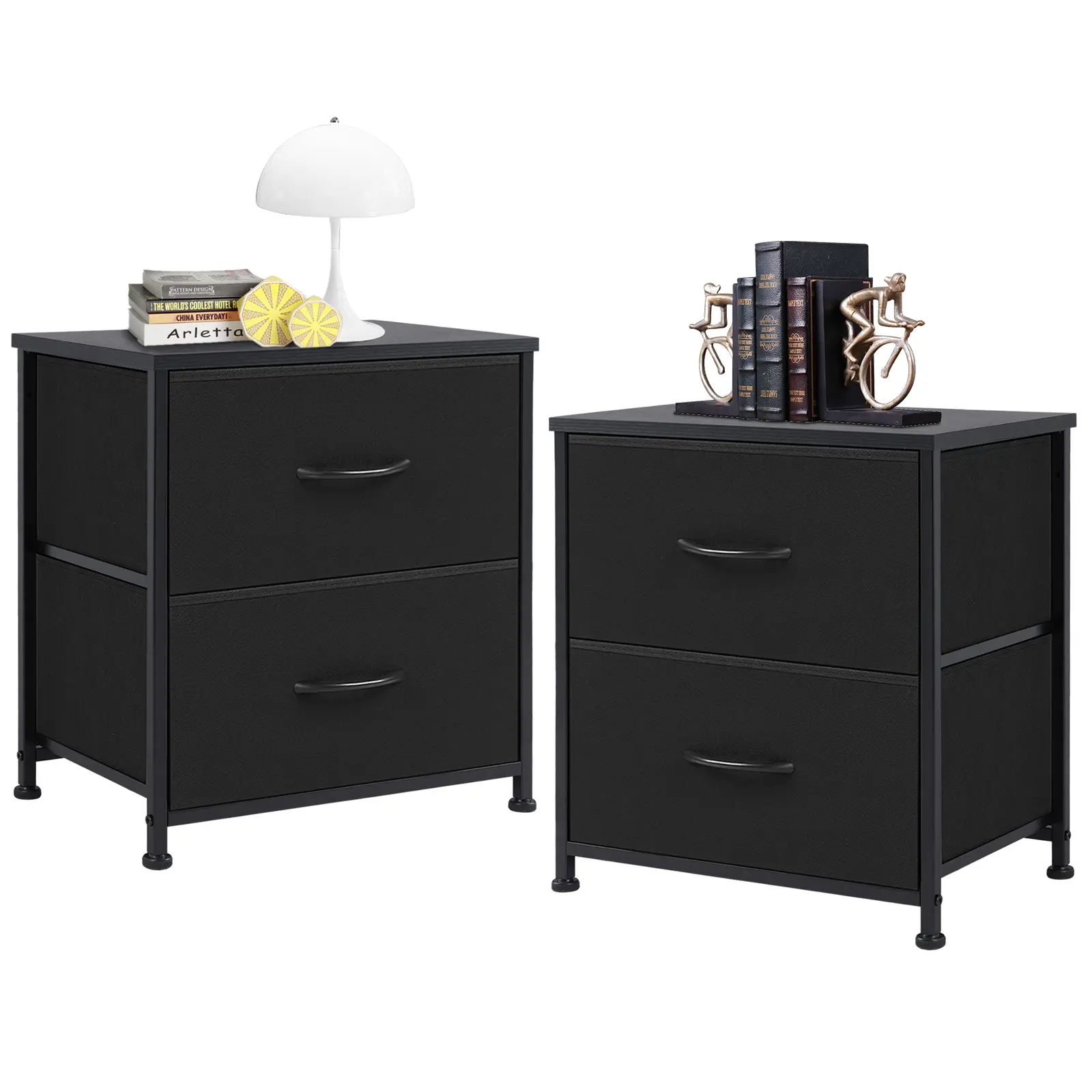 2 Drawers Nigtstand for Bedroom, Tall Chest Organizer with Fabric Bins, Steel Frame