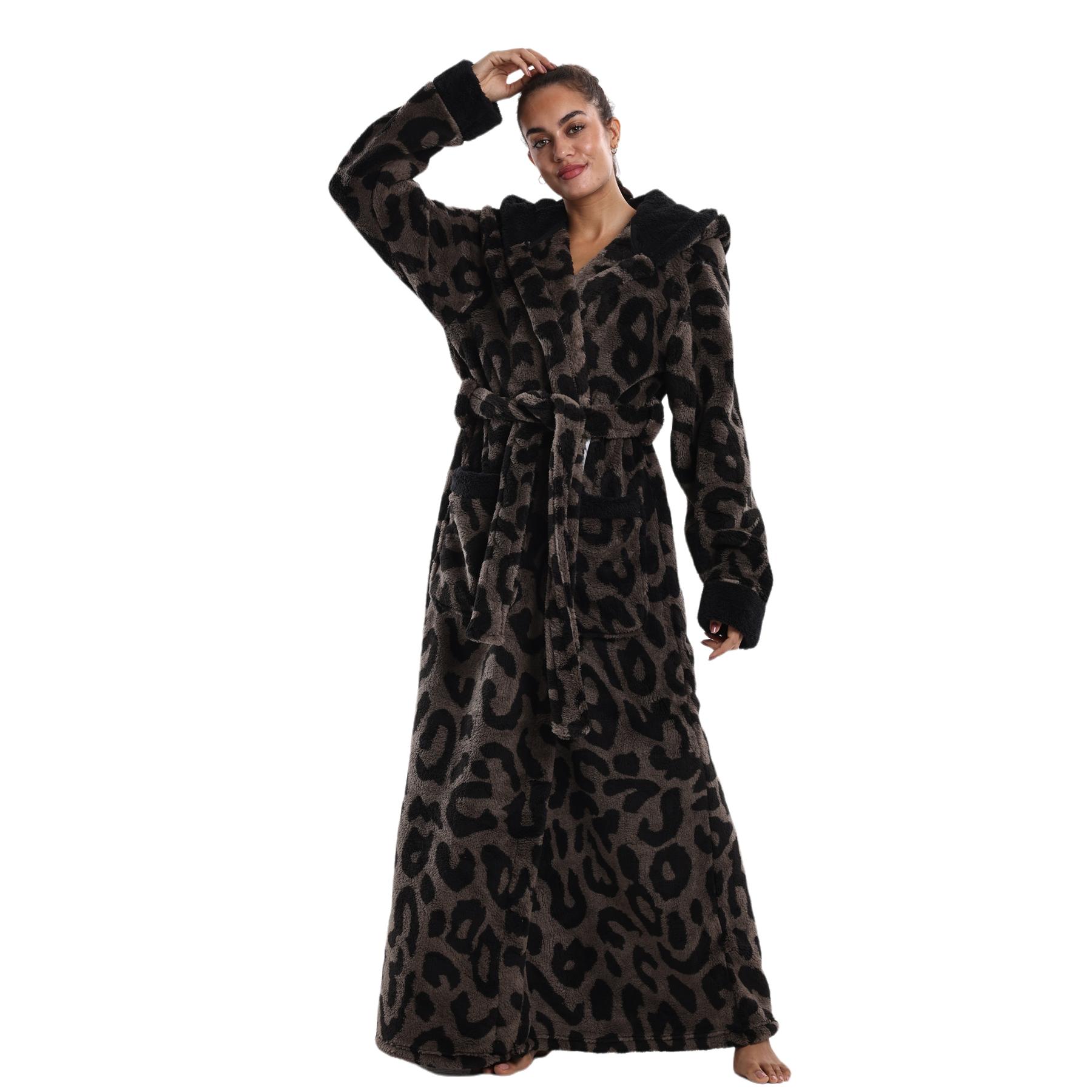 Msrlassn Cozy Soft Flannel Bathrobe Lined Color Block Hooded Robe for Women Thickened Long Sleeve Pyjamas Cute Print Home Sleepwear ,One Size Fit Most, February Stock Up