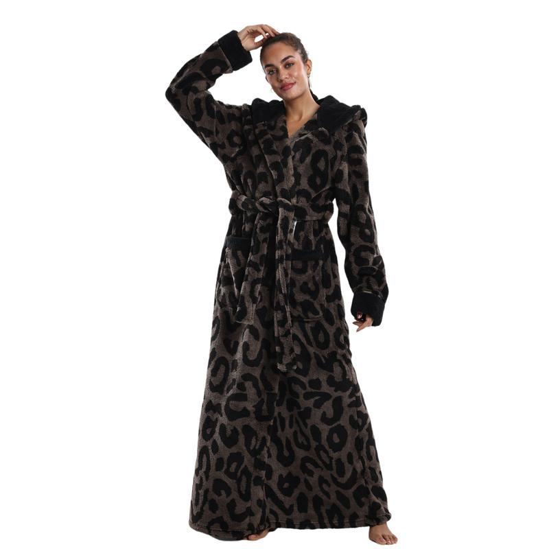 Msrlassn Cozy Soft Flannel Bathrobe Lined Color Block Hooded Robe for Women Thickened Long Sleeve Pyjamas Cute Print Home Sleepwear ,One Size Fit Most, Valentine's Day Gift