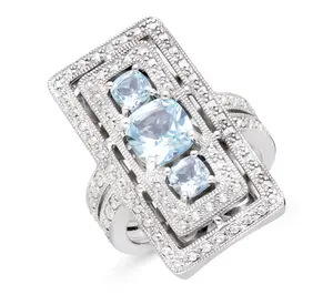 Dallas Prince Sterling Chrome Marcasite & Blue Topaz Ring