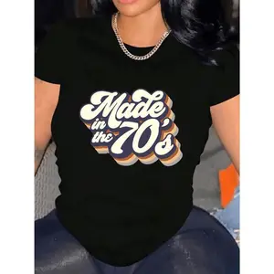 Made in the 70's Graphic Print T-Shirt For Women Casual Short Sleeve Tee 1 Pcs 100%25 Heavy Cotton - Comfortable Crew Neck, Soft Adorable Tees Tops
