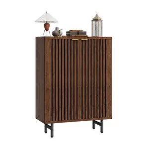6-Tier Shoe Cabinet with Louver Doors Wooden Shoe Storage Organizer Farmhouse Entryway Furniture Walnut