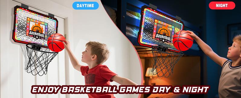 VATOS Basketball Hoop Indoor for Kids, Light up Basketball Hoops with 6 Color LED Lighting, Remote Controller, Scoreboard & 3 Balls, Over The Door Basketballs Game Toys Gifts for Kids 5-12 Boys Girls