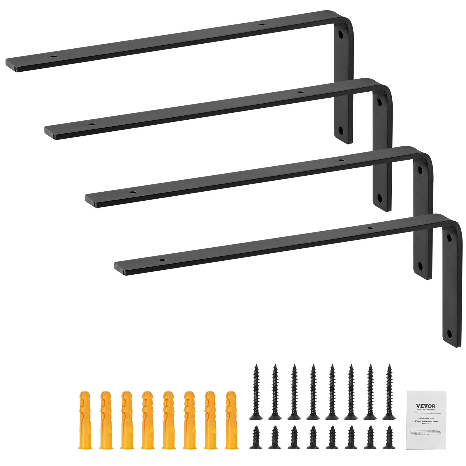 【Summerfinds】VEVOR Shelf Bracket Heavy Duty Floating Shelf Brackets 10 x 6 in4 Pcs Brackets for Shelves5mm Thick Matte Black L Shelf Bracket,Steel Shelving Brackets with 160 lbs Load Capacity Decor Decoration