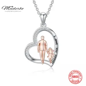 MEIDERBO S925 Sterling Silver Daughter Heart Pendant Necklace from Dad Mom I Love You Forever Jewelry