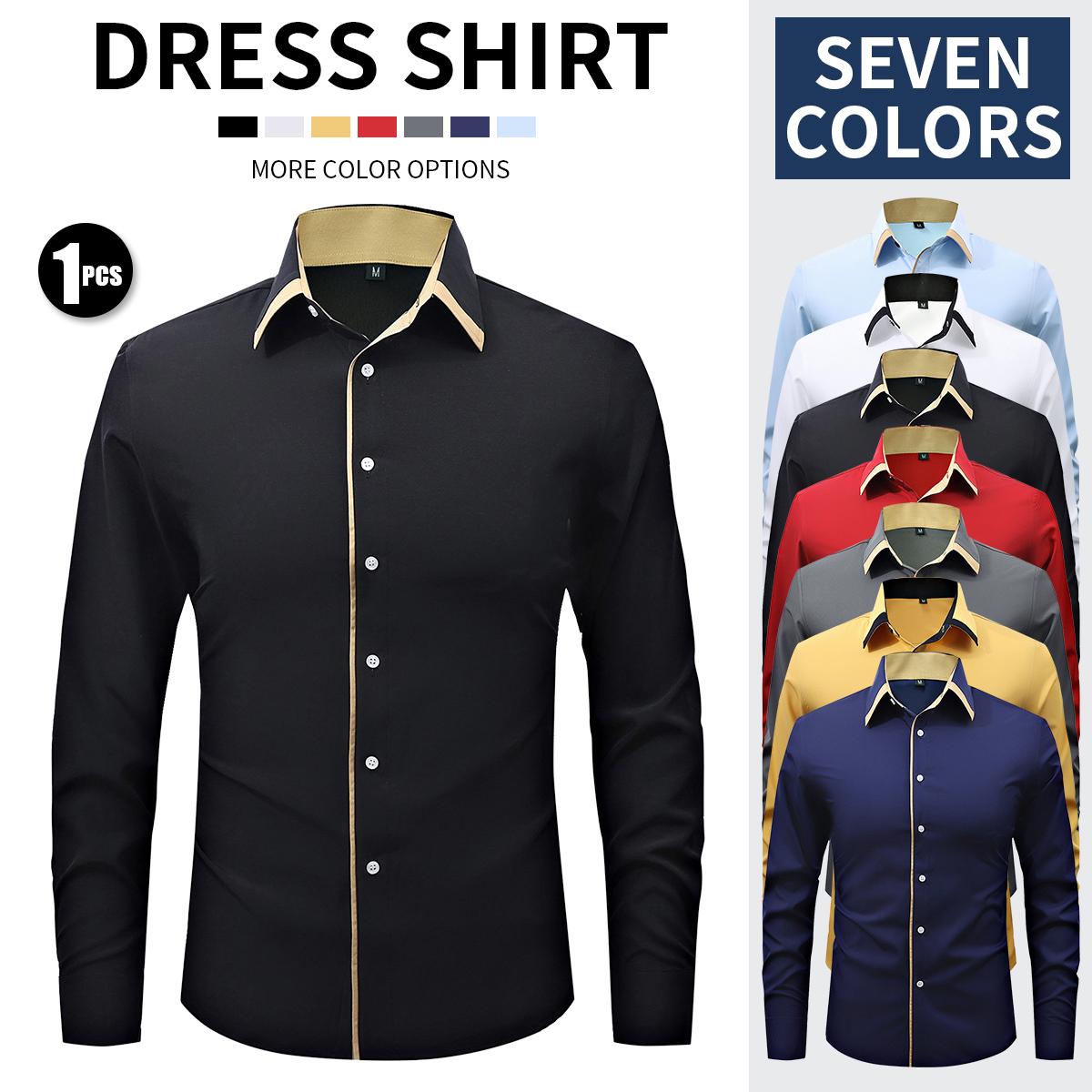 Non-marking pressed rubber high elastic men's shirt long sleeve silky smooth solid color men's top