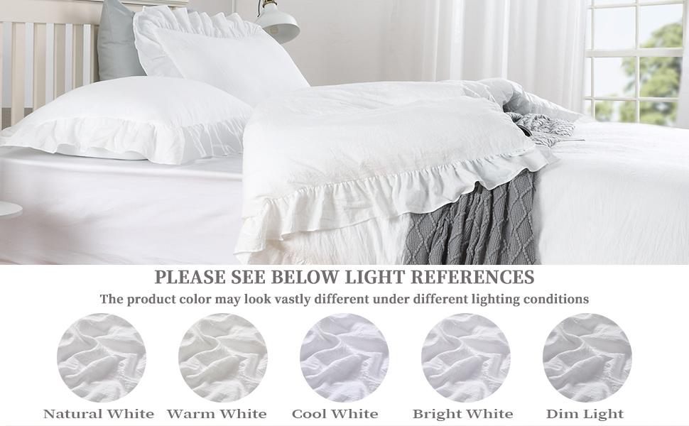 【GARVEE】White Ruffle Duvet Cover Queen Size, 3PCS Soft Washed Microfiber Vintage French Country Duvet Cover Set for Queen Bed, White, 90x90 in