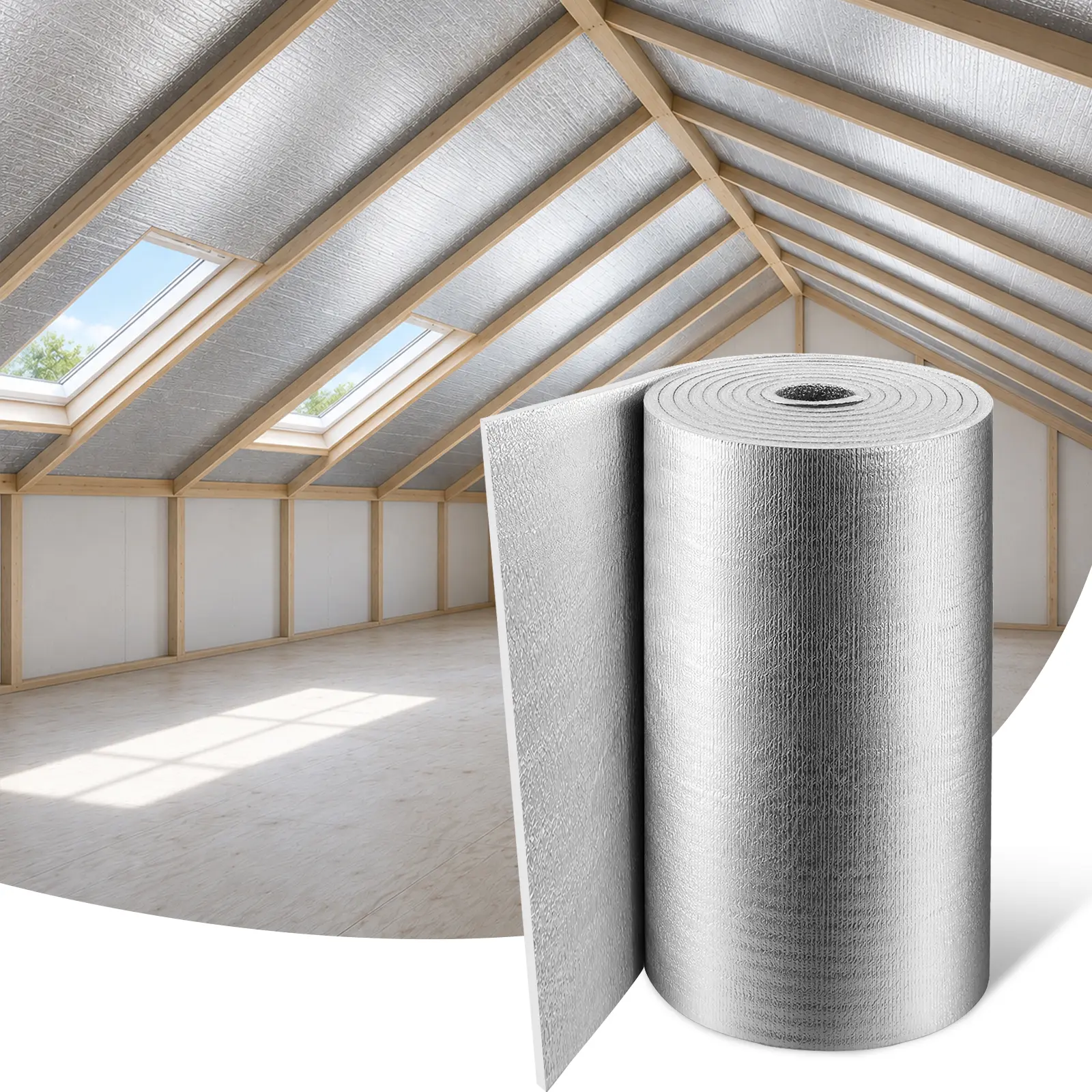 LOOYEE Reflective Insulation Roll Double Foil Thermal Insulation Radiant Barrier 5mm Thick Flame Retardant Moisture Proof Cover 200/400Sq.ft