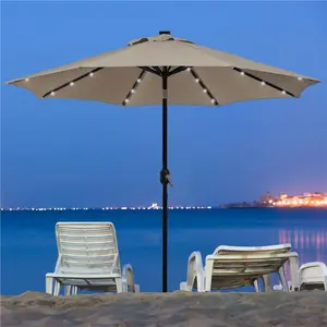 【Solar Lights】Costoffs 9ft Patio Umbrella with 32 LED Solar Lights, Easy Tilt & Crank - Solar Powered Outdoor Parasol for Garden, Deck & Pool