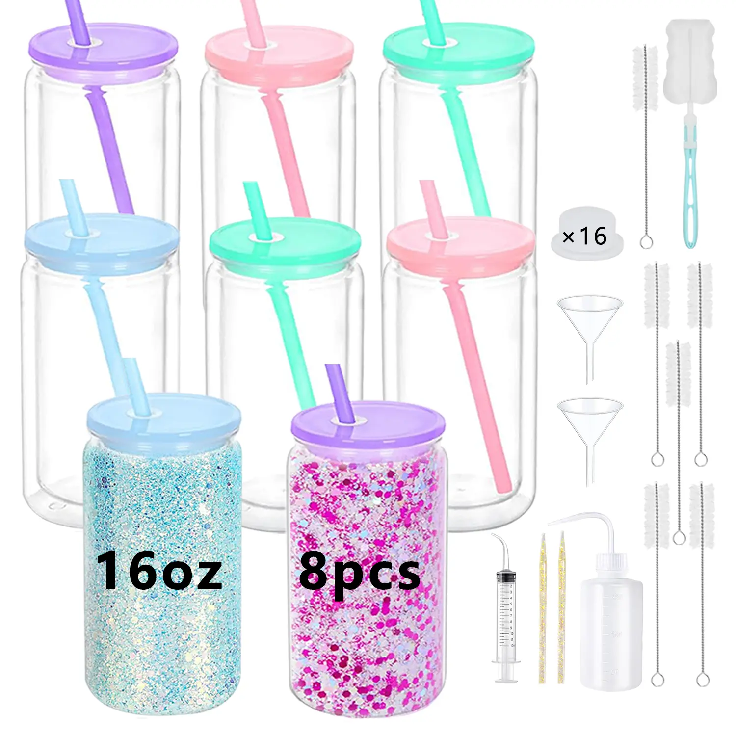 KAFUFUHOME 8-Pack 16oz Double-Wall Colorful Easter Acrylic Tumblers,  Lightweight Portable Snowball Cups with Matching Lids, Straws, Funnel &  Complete Kit, Pre-Drilled for DIY Crafts, Leakproof Car Cup for Iced Coffee  - TikTok