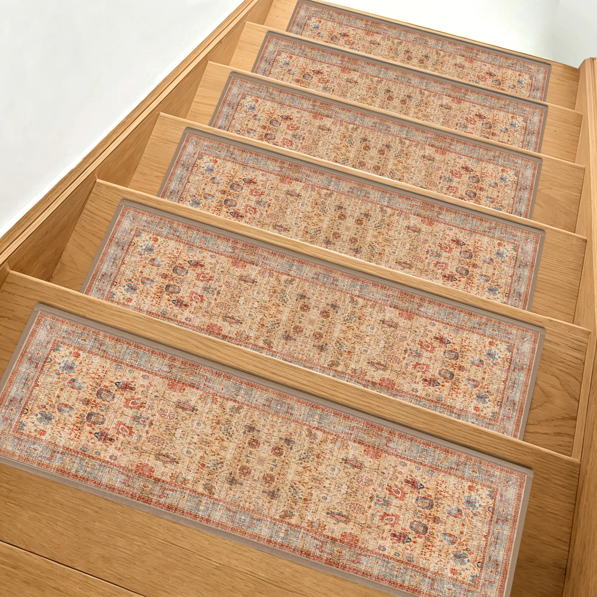[Deals for You Days] 15PCS Chenille Stair Treads (8"x30"), Polyester Traditional Durable Self-Adhesive Non-Slip Peel-and-Stick Reusable Mats, Easy Installation Noise-Reducing Machine-Washable for Wooden Indoor Steps, Safe for Home Decor summerwins