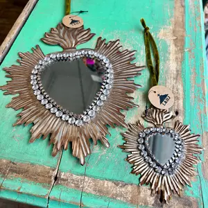 Jeweled Rays Sacred Heart Mirror - Decorative Mirror with Gold Accents, Elegant Design for Home Decor