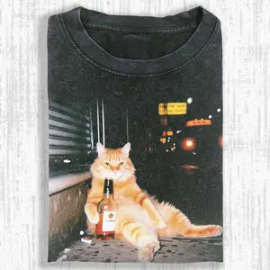 Unisex Printed T-Shirt,  Funny Animal Graphic Tees, Meow Lite Vintage T-Shirt, Cat Lover, Unisex Meme Funny Shirt, Gift Shirt Menswear Top Streetwear Crewneck