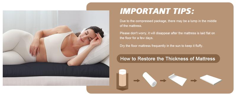 Lilypelle Japanese Floor Mattress Futon Mattress, Foldable Mattress Topper Thicken Tatami Mat Roll Up Mattress, Folding Sleeping Pad Breathable Floor Lounger Guest Bed for Camping Couch, Twin Full Queen