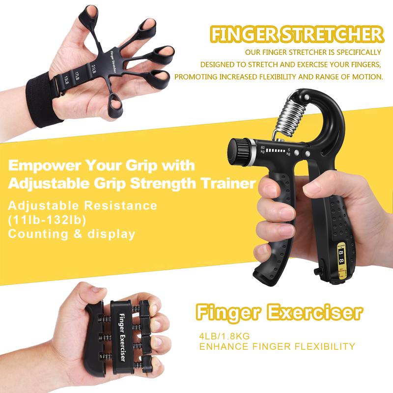 Hand Grip Strengthener, Finger Exerciser, Finger Stretcher - Grip Strength Trainer 3Pcs for Muscle Building, Physical Therapy and Rehabilitation