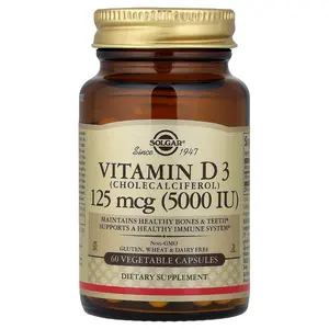 Solgar Vitamin D3, 125 mcg (5,000 IU), 60 Vegetable Capsules