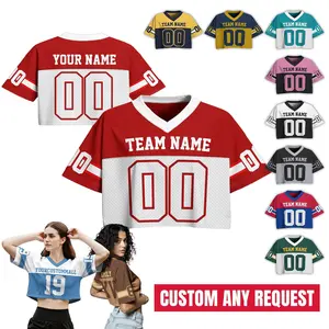 Personalize Crop Top Football Jersey for Women & Girls, Custom Team Name Number Logo Women Crop Tee, Team Sports Croptop Streetwear Shirts