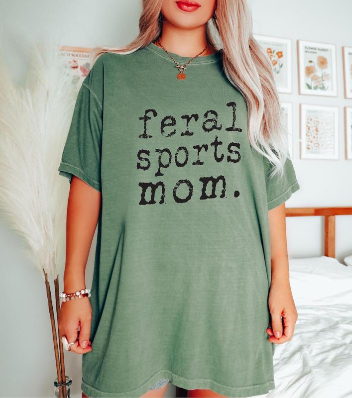 Comfort Colors Feral Sports Mom Shirt, Funny Athletic Mama Pullover, Wild Sporty Mom Life Crewneck, Game Day Mom Top, Cool Sports Mama Gift