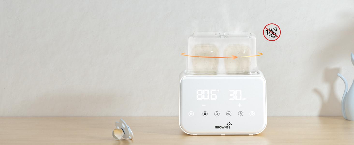 GROWNSY 10-in-1 Smart Double Baby Bottle Warmer with Precision Temp Control, Fast Heating, 24H Keep Warm, Sterilizer, Defrost, Timer & Auto Shut-off – Safe for Breastmilk/Formula/Tall Bottles – Ideal for Twins & Night Feeds – 2025